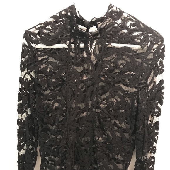 Black lace mock turtleneck blouse - Picture 5 of 8